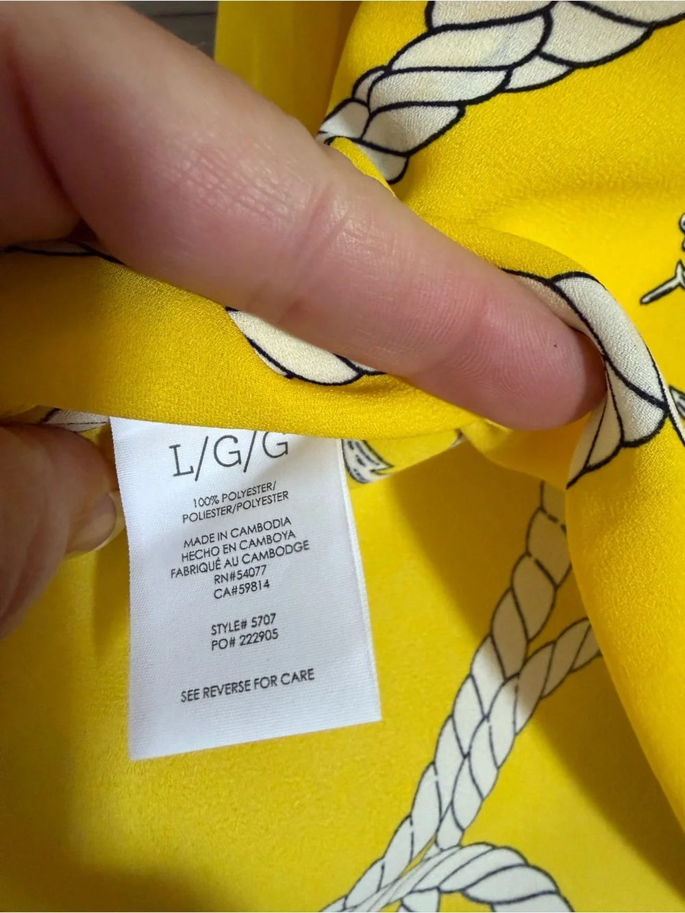 CAbi Yellow Nautical Rope Tie-Front Blouse Size L - Picture 6 of 7